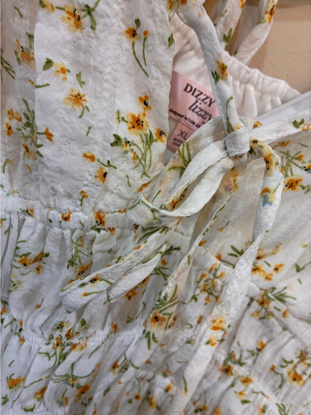 Dizzy Lizzy Floral Peplum Tie-Front Blouse - White/Yellow - Picture 4 of 7